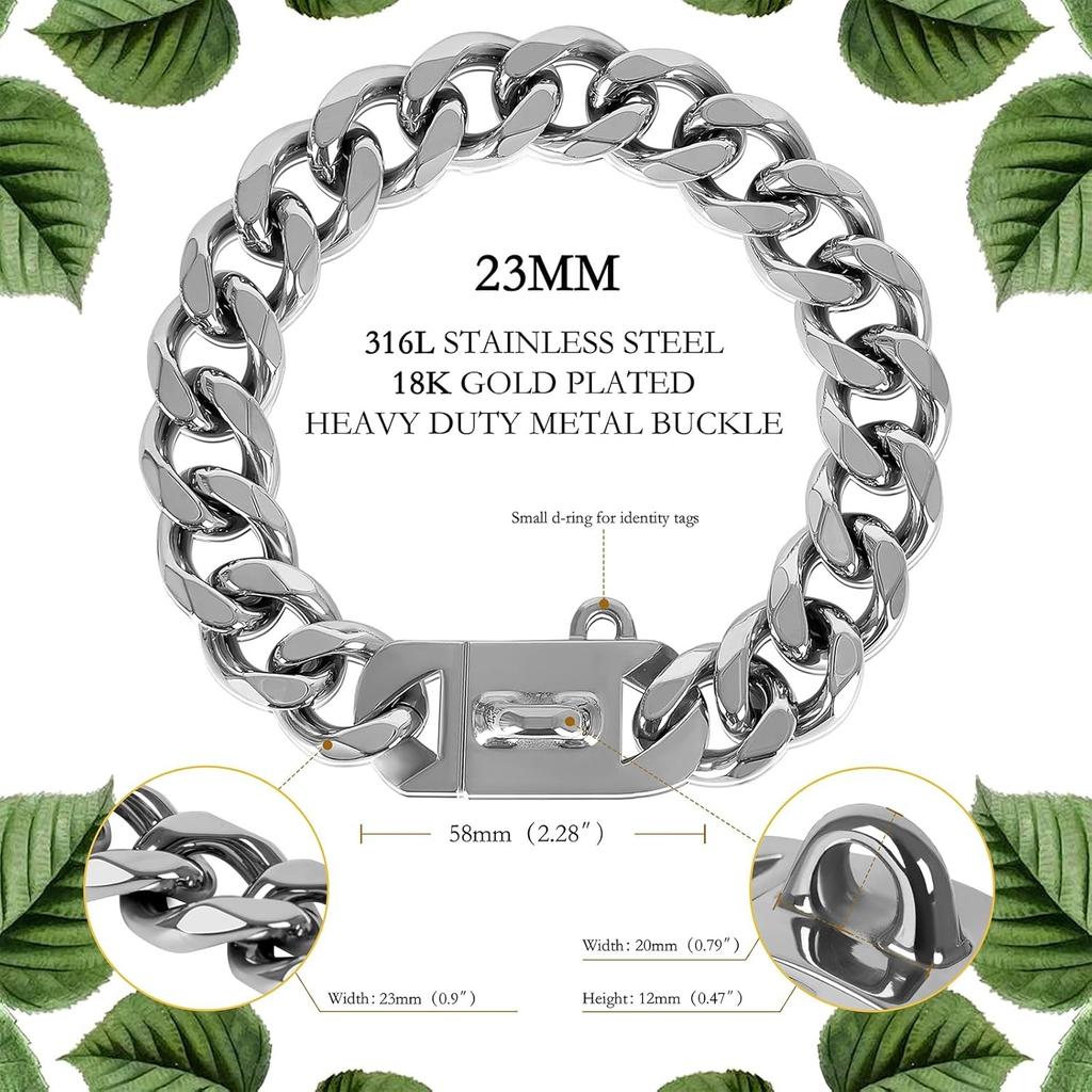 Kubansk länk hundhalsband 23MM Lättmetall Silverkedja Hundhalsband, Mode Smyckestillbehör för Valphund, Bully