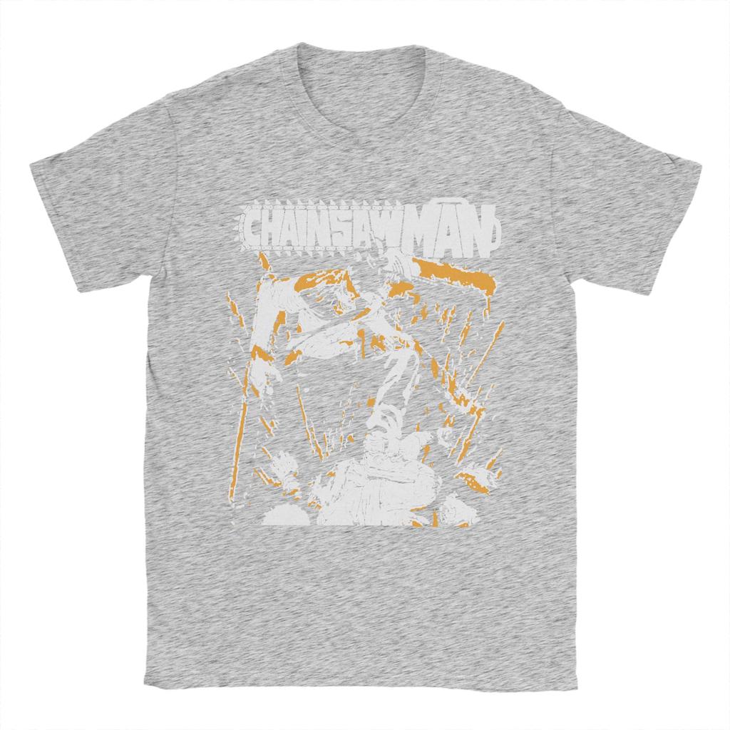 Chainsaw Man T-Shirt für Herren Humor Reine Baumwolle T-Shirts Rundhals Kurzarm T-Shirt Einzigartige Kleidung