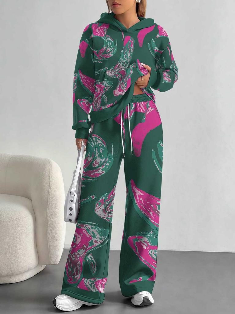 Dark Camouflage European And American Autumn And Winter Casual Long-Sleeved Suit Women'S Hooded Sweater And Trousers Two-Piece Set