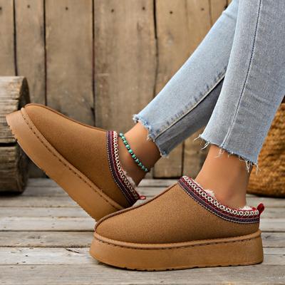Nouvelles Bottes de Neige Femmes Hiver Nouveaux Cachemire Chaud Semelles Épaisses Sans Talon Couvert Demi Pantoufles Chaussures en Coton Bottes Chaudes en Cachemire