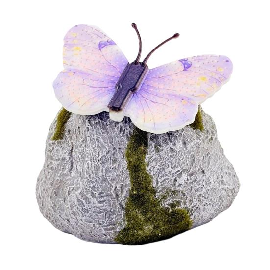 Yousheng Solar Butterfly Stone Light, Resin Garden Decoration with Natural Stone Look, Soft LED Outdoor Lamp for Lawn Pathway