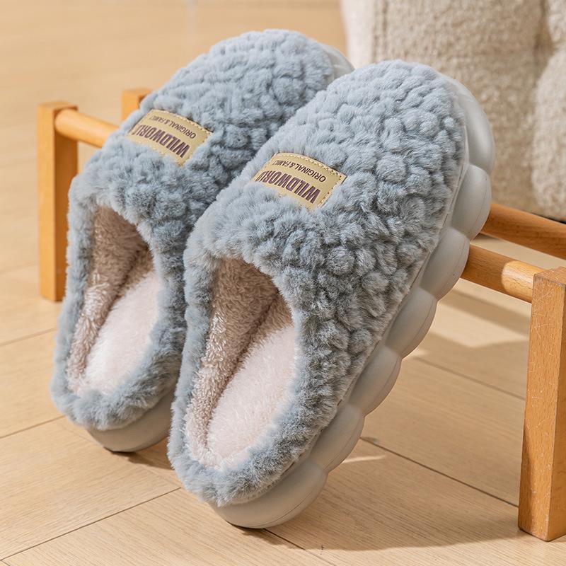 Pánské a dámské teplé, protiskluzové, plyšové bavlněné pantofle se silnou podrážkou na podzim/zimu
