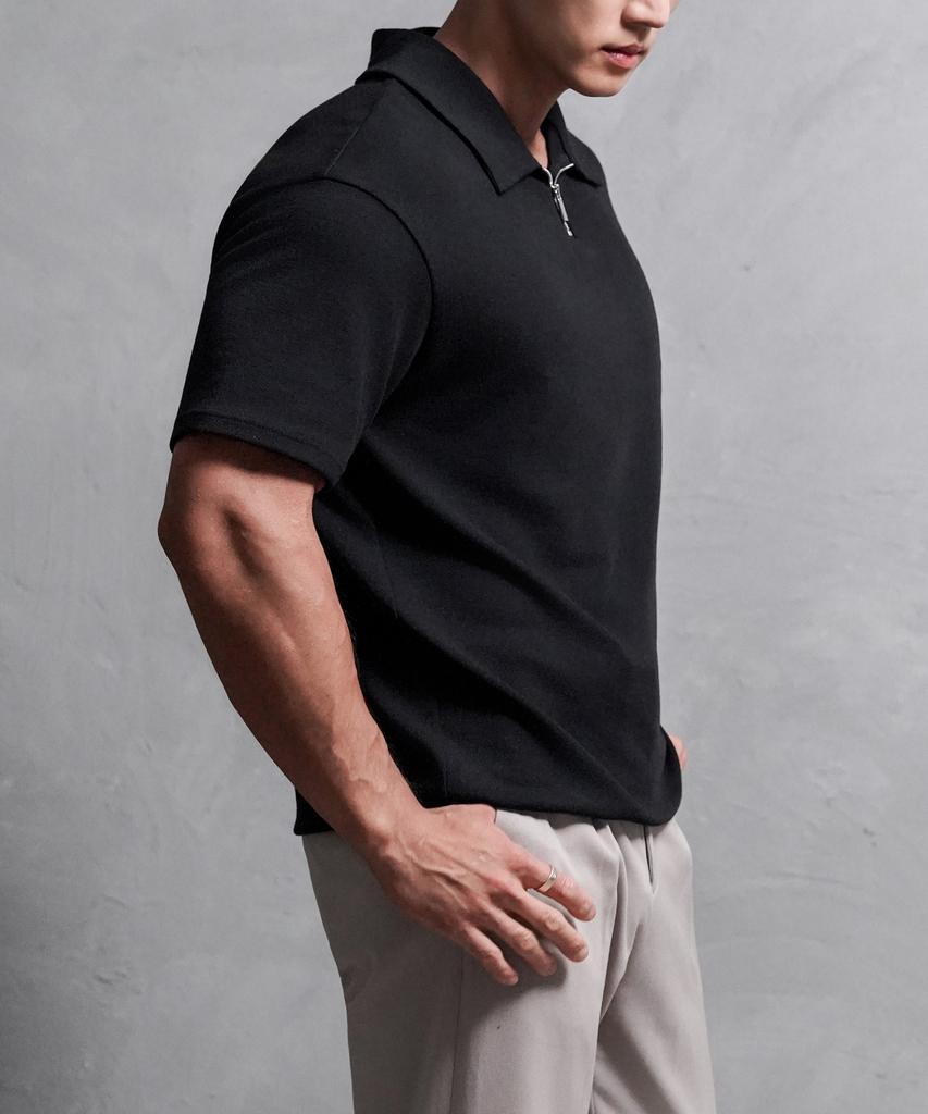 Dibala Automatic Tucking Fake Drop Oversized Half-Zip Polo Shirt Short Sleeve T-Shirt