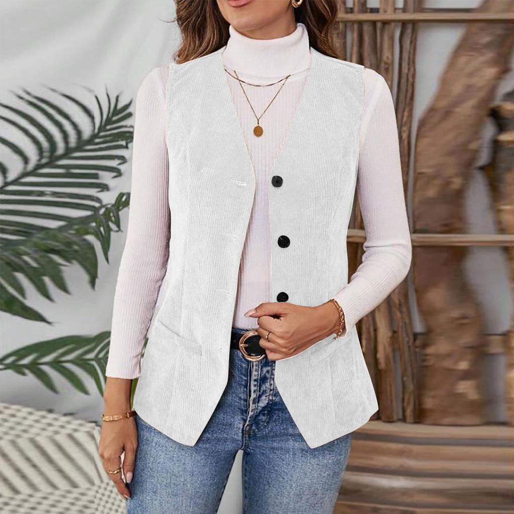 Women's Fashionable Fitted Corduroy Vest Jacket