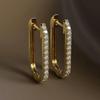 Huitan Simple Stylish Oval Shaped Hoop Earrings with Shiny CZ Stone Fashion Versatile Earrings for Women Gold Color Ear Jewelry