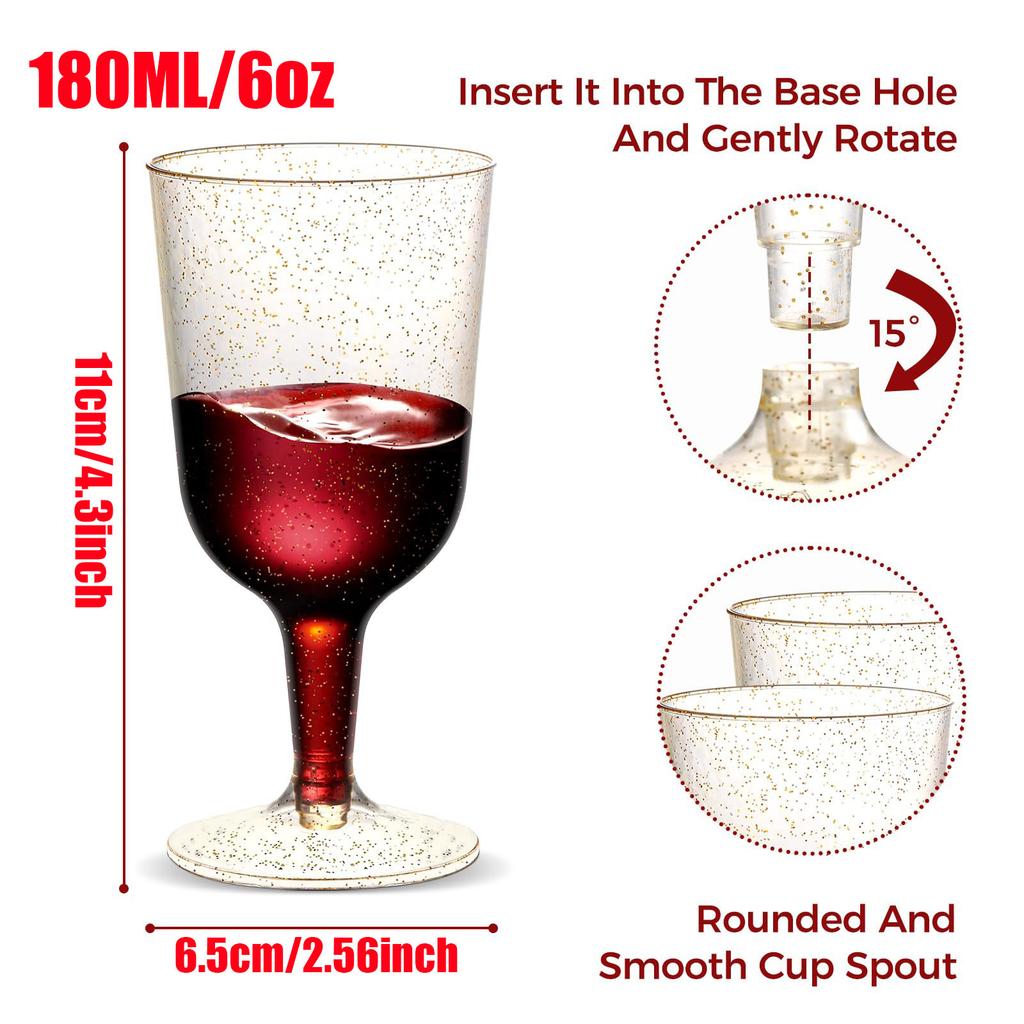 25 Stück Plastikweingläser 6oz Plastik Partyweingläser Stapelbar Einwegpartys und Hochzeits-Picknicks Weingläser