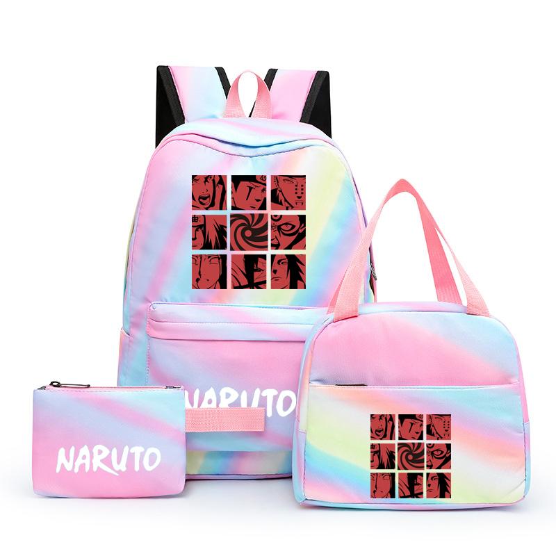 3Pcs/set Anime Naruto Canvas Backpack for Girl with Lunch Bag Pen Case Backpack Student Back To School Backpack Rucksack Mochila