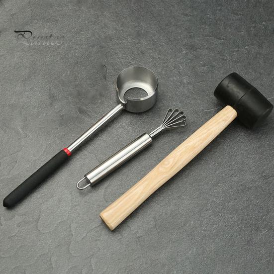 Stainless Steel Coconut Cutter Manual Opener/Rubber Hammer/Coconut Meat Grater, Thickened Hole Kitchen Gadget for Hard Shell Fruits Puncher, Anti-slip