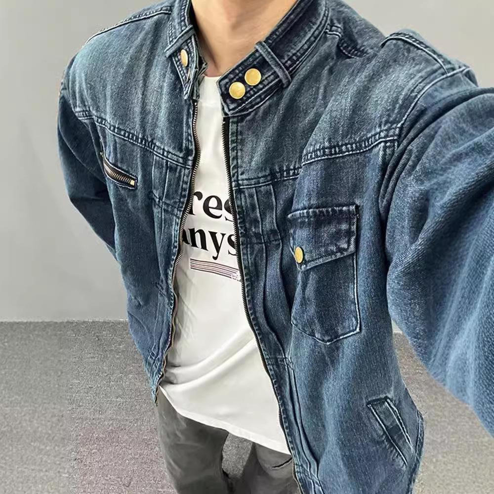 Direct Wash Gradual Change Denim Jacket Men'S And Women'S Season Loose Casual Stand-Up Collar Locomotive Couple Jacket Tide