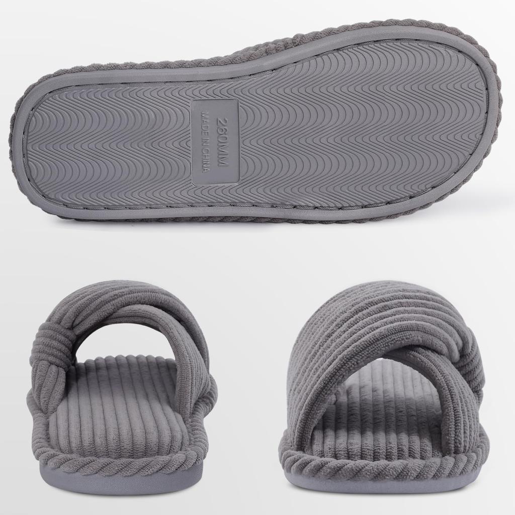Fashion Shevalues Women Fluffy House Slippers Fashion Corduroy Cross Bow Indoor Slippers New Open Toe Slip On Bedroom Memory Foam Shoes