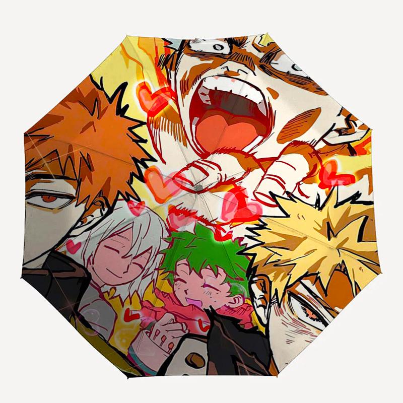 1pc Boku no Hero Academia: Katsuki Bakugo Outdoor Umbrella - Automatic Opening/Closing, Portable Tri-Fold Design with 8-Rib Iron Frame, Perfect Gift f