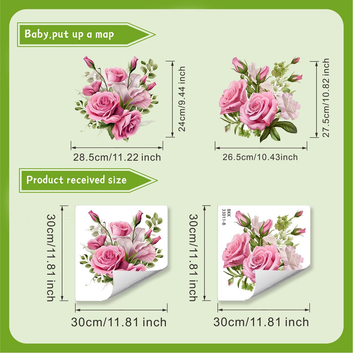 Pink Rose Bathroom Waterproof Toilet Lid Toilet Sticker Self-adhesive Sticker 2 piece