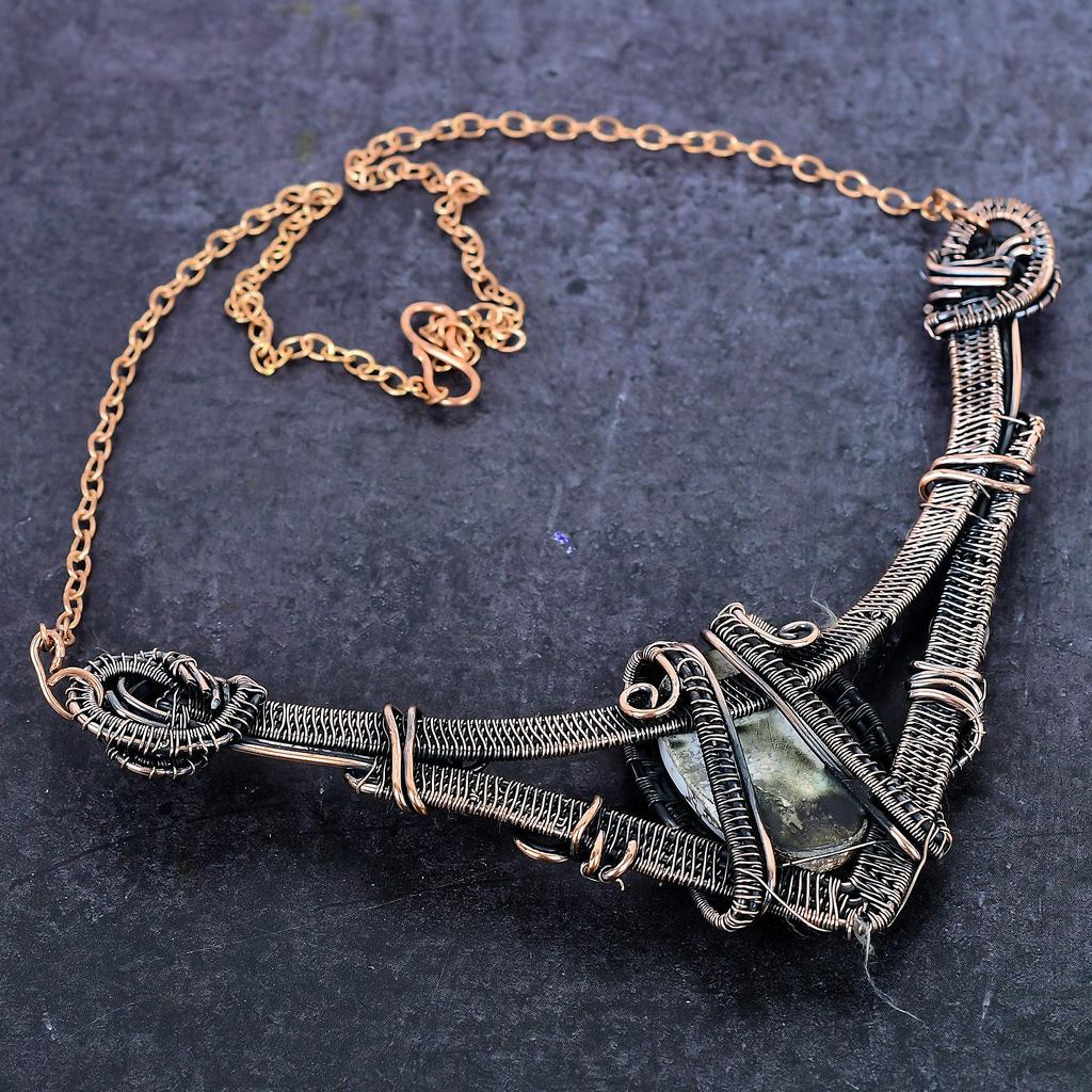 Wild Horse Gemstone Handmade Copper Wire Wrap Jewelry Necklace 18" ET-4954