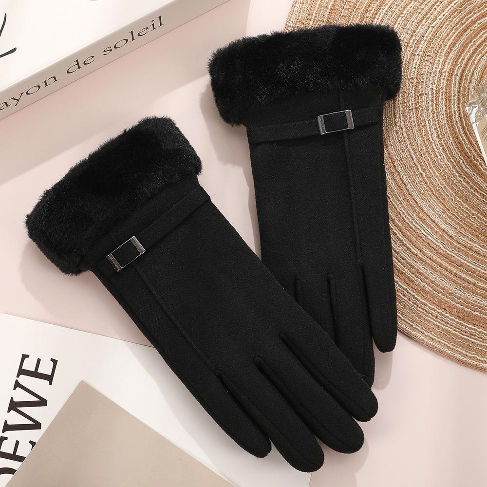 Women's Touchscreen Fleece Cycling Gloves - Cartoon Style, Thickened, Cold Weather Protection