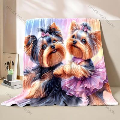 1PC Two Yorkshire Terriers Blanket Warm Soft Fluffy Kids Adult Luxury Gifts for Sofa Bed Home Outdoor Travel Camping Blanket