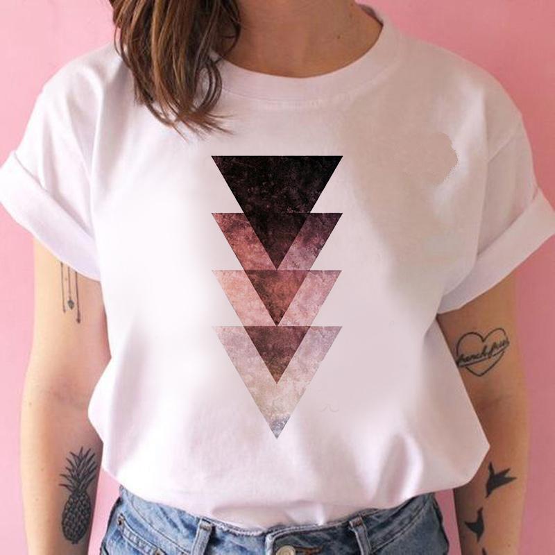 2021 Summer Women T -Shirt Geometry Printed Tshirts Casual Tops Tee Harajuku 90s Vintage White Tshirt Female Clothing