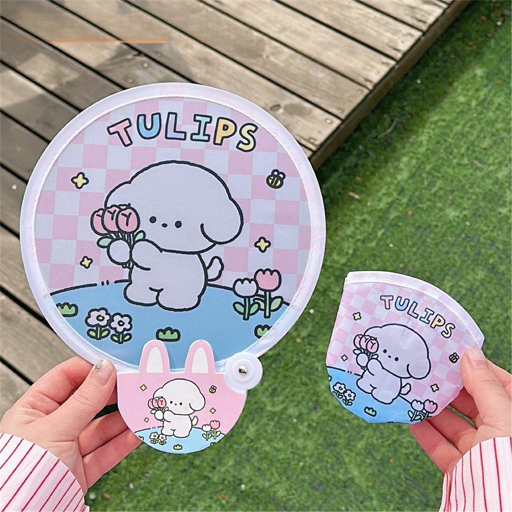 

Летний портативный милый складной веер для девочек, мини-групповой веер, мультяшный студенческий круглый веер 5pcs