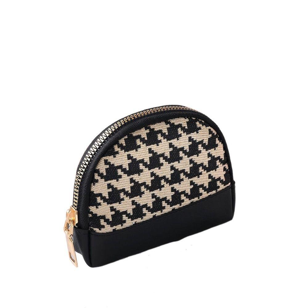 Layers Zipper with Key Chain Mini Houndstooth Wallet Women Coin Purse Card Holders Leather Bag