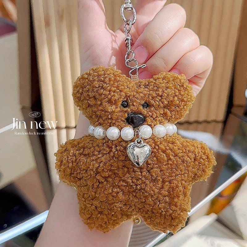 Bear Teddy Jinnew Plush Pendant Pearl Necklace Heart Shaped Design For Bag Decor