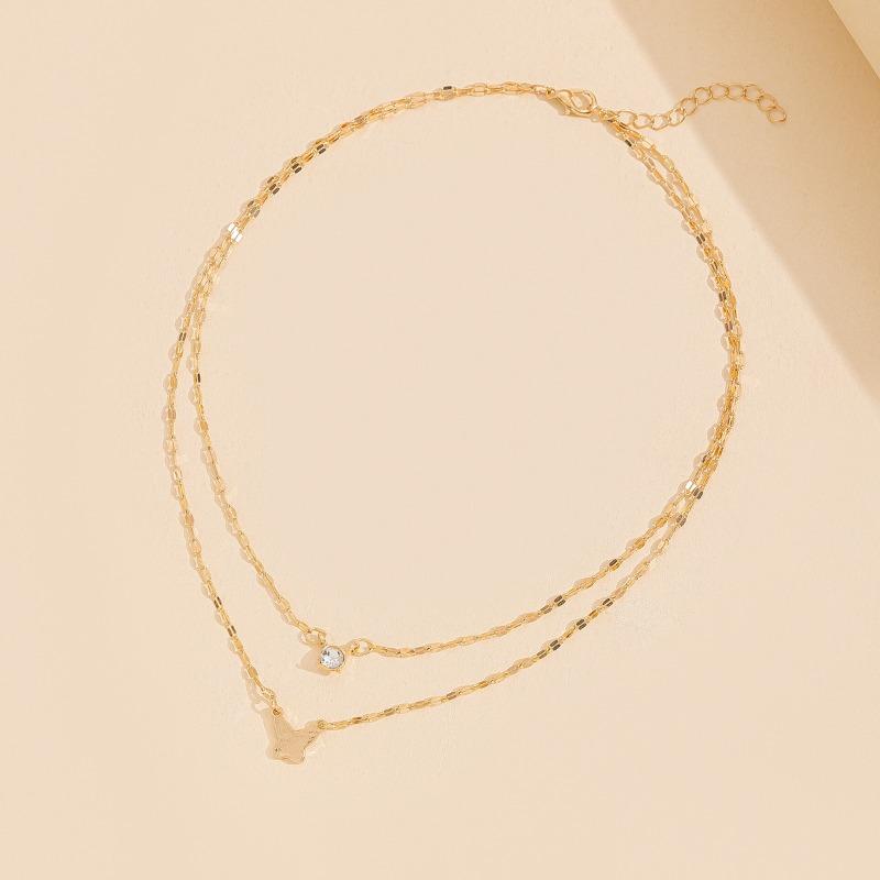 Butterfly Necklace Jewelry Double-layer Stacked Collarbone Chain Women's Niche High-end Light Luxury Diamond-encrusted Sweater Chain