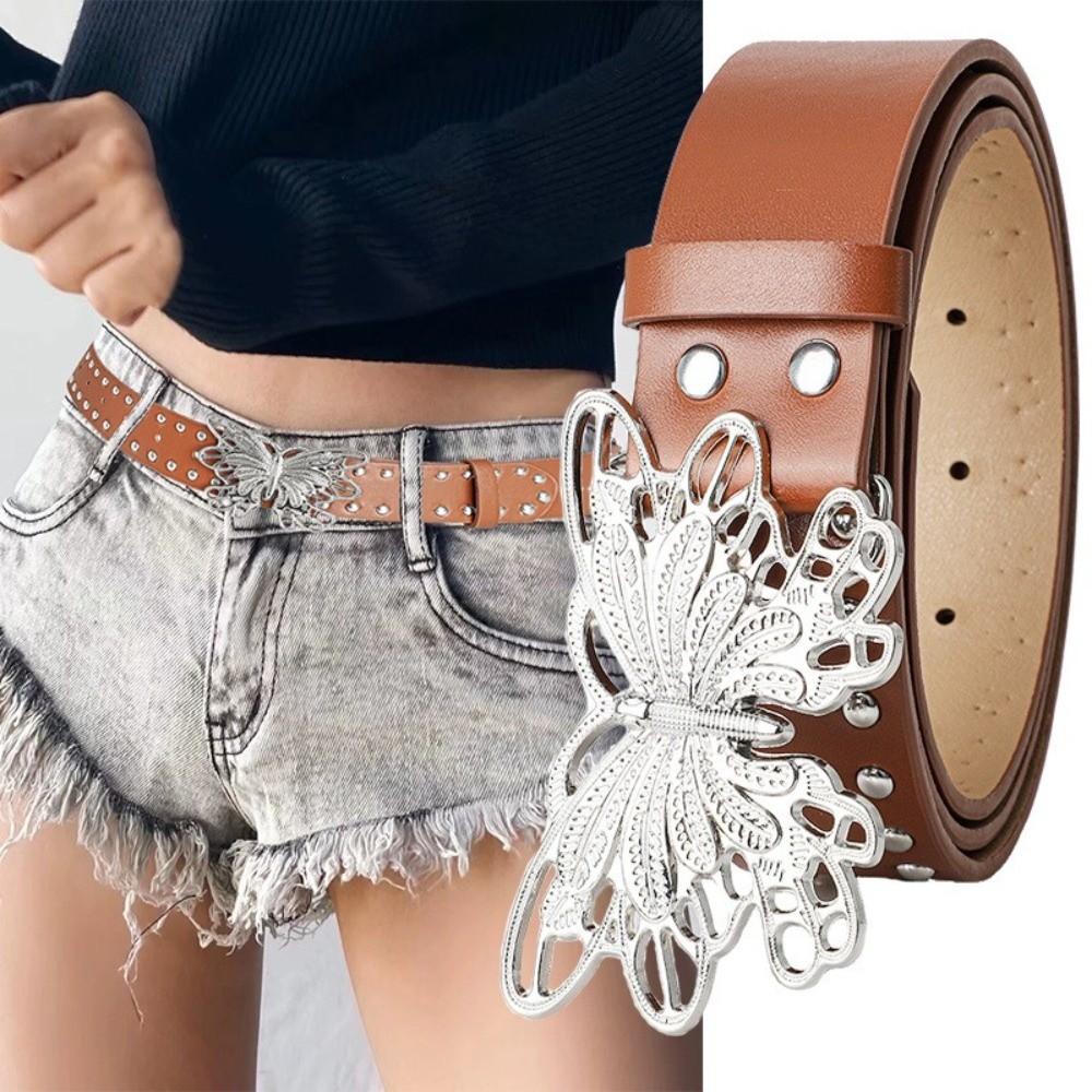 Y2k Nieten Gürtel Jeans Dekoration PU Taillenbänder Süßer Schmetterling Taillengürtel Damen