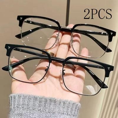 2PCS Anti Radiation Blue Light Eyeglasses Square Metal Frame Computer Glasses for Women Men Replaceable Lens