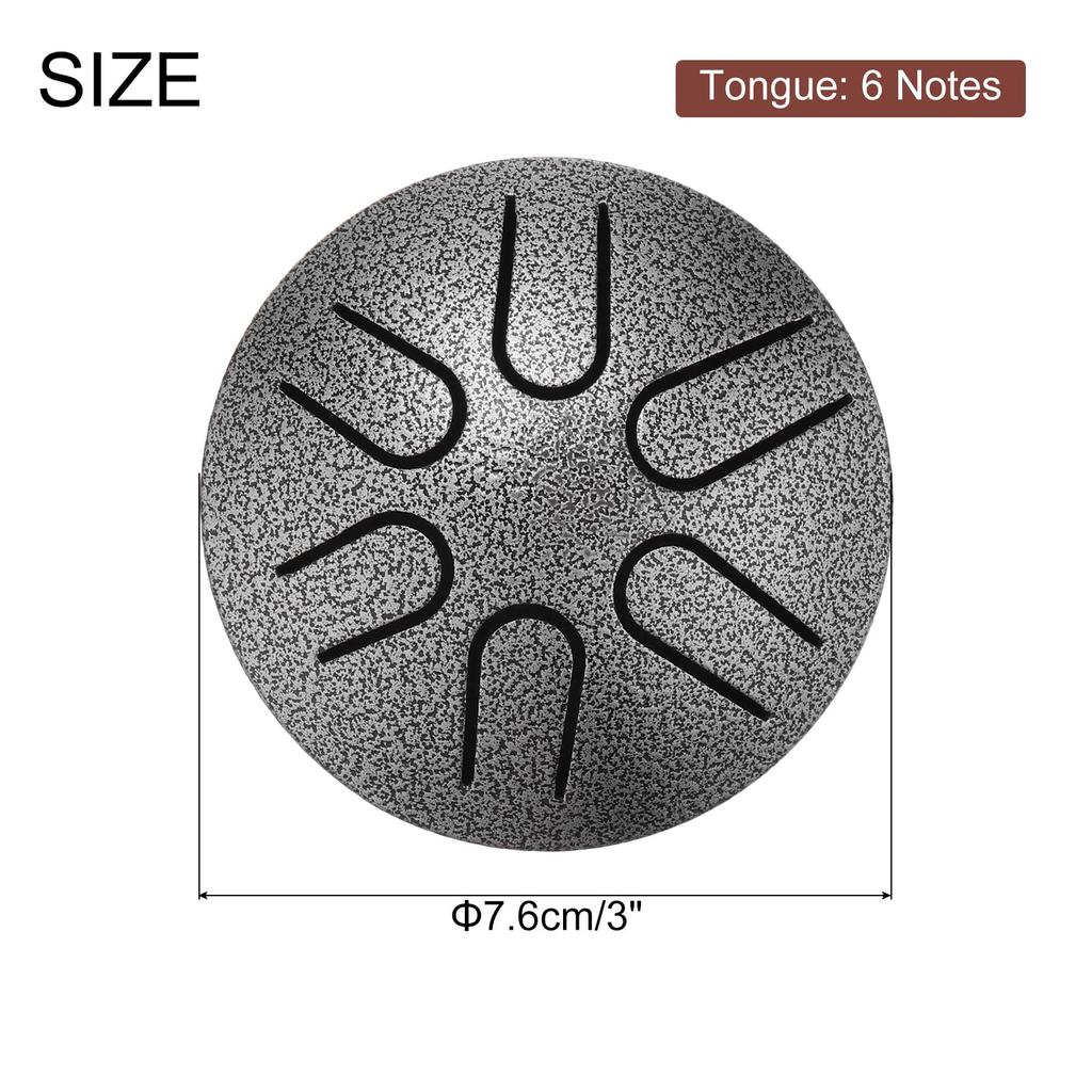 Uxcell Steel Tongue Drum, 3" 6-Note Mini Steel Hand Drum with Mallets and Sheet Music, Worry-Free for Yoga, Meditation, and Camping (Silver)