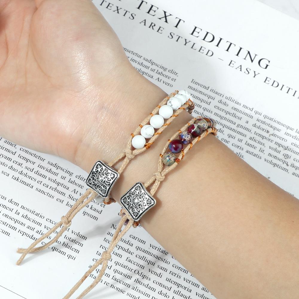 Retro Bohemian Handmade Woven Bracelet with Emperor Stone and 3D Beads