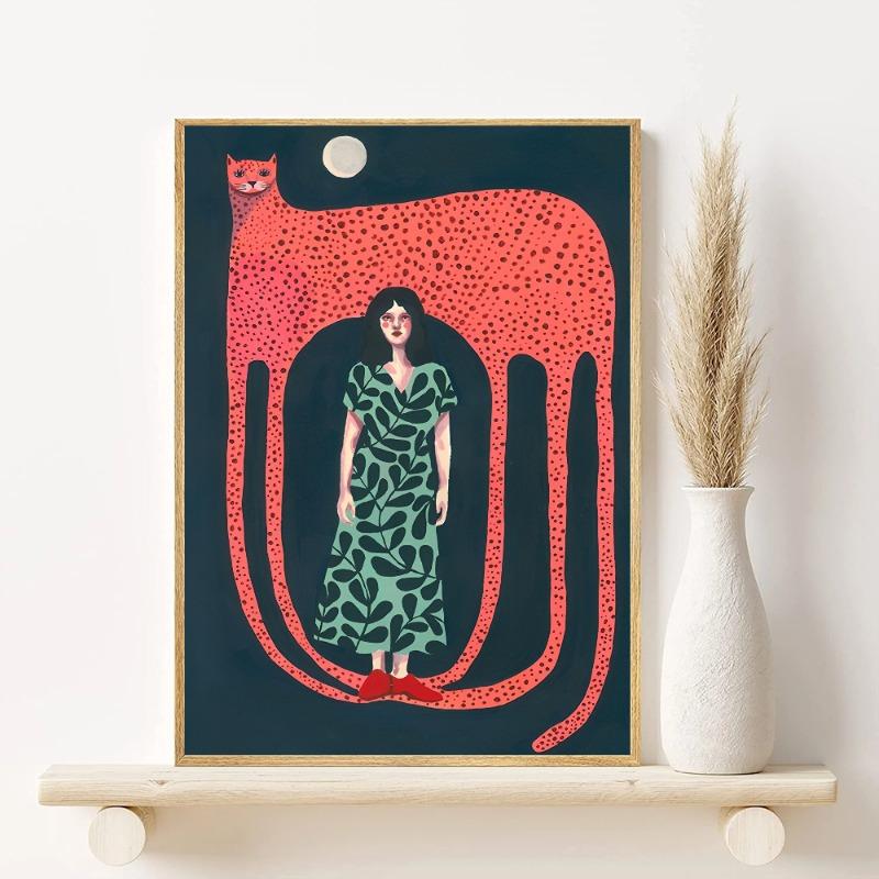 Leopard And Female Art Poster HD art sticky wall waterproof home living room bedroom bar aesthetic decoration