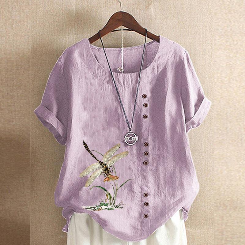 JPNTKY Moda Donna Casual Scollo Tondo Manica Corta Camicette & Camicie