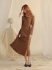 Sinseuden Glow Boat Neck Long Dress (Brown)