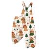 Women's Summer Suspender Jumpsuit with Retro Christmas Print and Non-Adjustable Straps