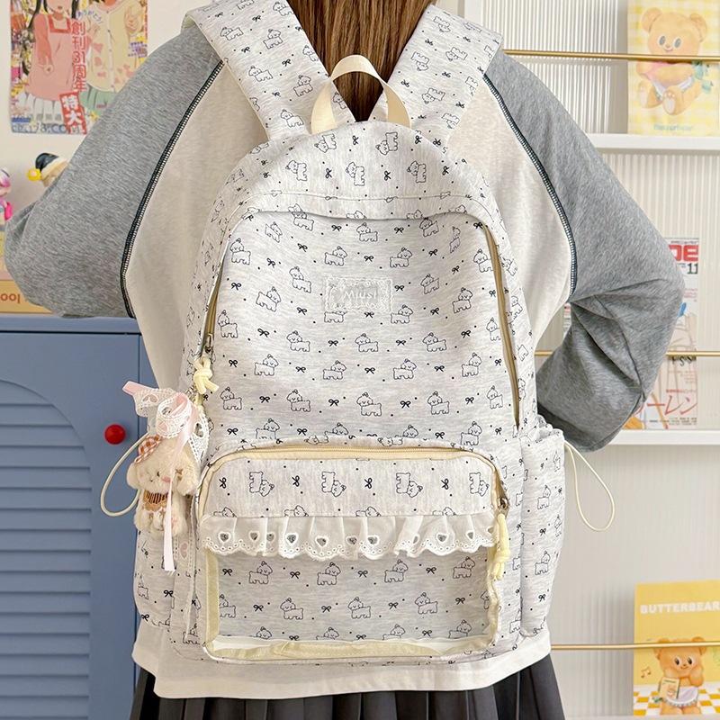 Schoolbag Japanese ins cute cartoon printed schoolbag ballet lace sweet soft girl travel value backpack
