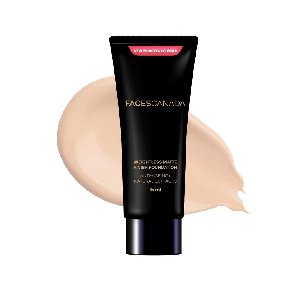 FACES CANADA Weightless Matte Finish Foundation - Beige, 15ml | Lightweight | Natural Finish | Anti-Ageing | Non-Clog Pores | Enriched With Olive
