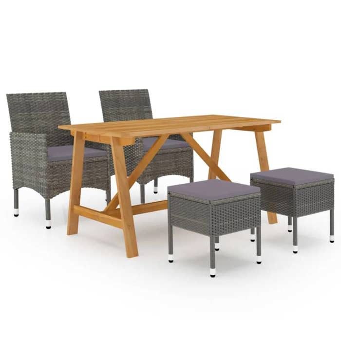 Ensemble jardin - MAISON EXCLUSIVE - Ensemble 5 pcs - Gris - Table acacia massif - Chaises résine tressée