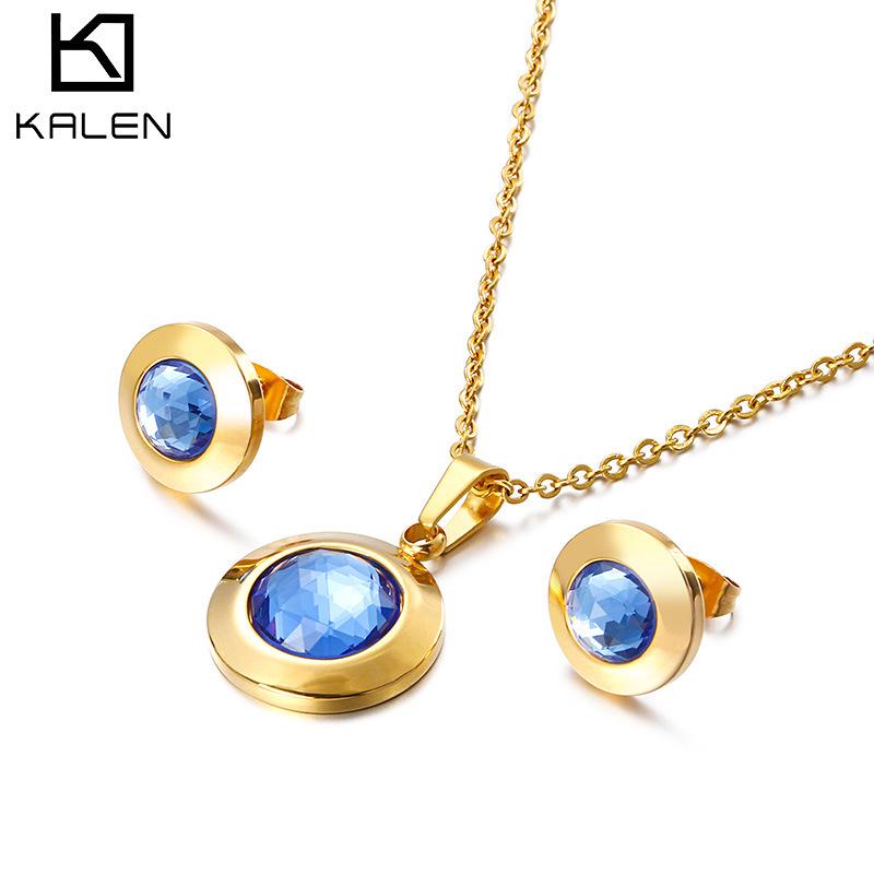 European & American Fashion Crystal Necklace & Earrings Gold Set