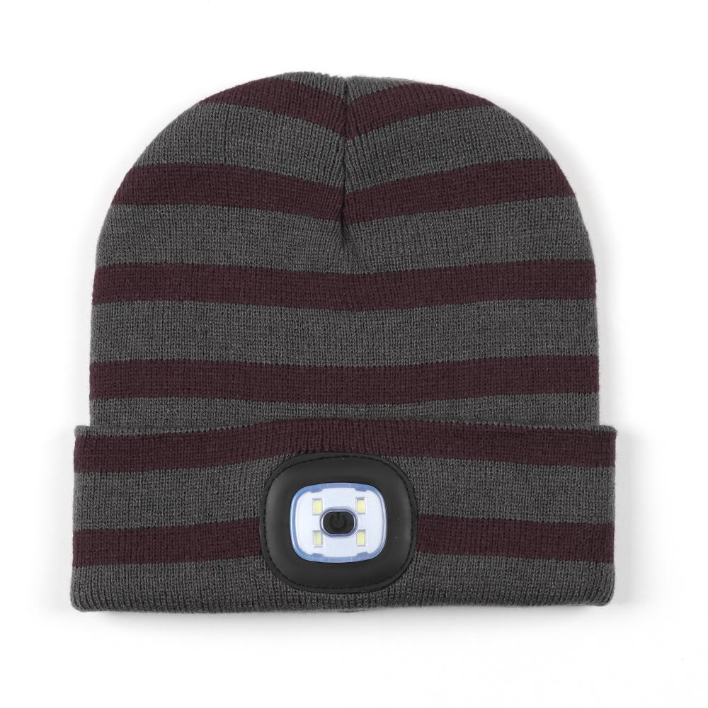 Winter Hat Classic Striped Pattern Knitted Skull Cap Beanie Equipped With Handy LED Light for Outdoor Camping Adventures LED Hat