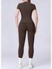 Women's Plain Round Neck Quick-Dry Yoga T-Shirt - Summer Slim Fit Fitness Top