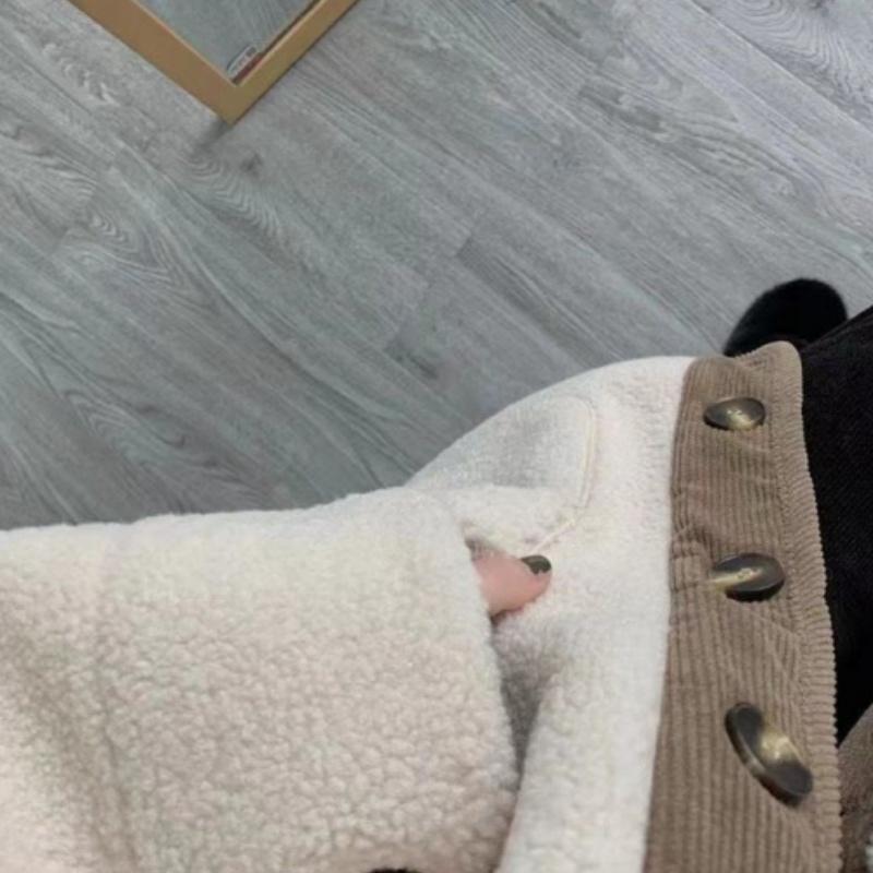 Cotton Padded Jacket Women's Short Style Oversize Thick Padded Jacket Fleece Single Breasted Warm Coat with Pockets In Autumn and Winter