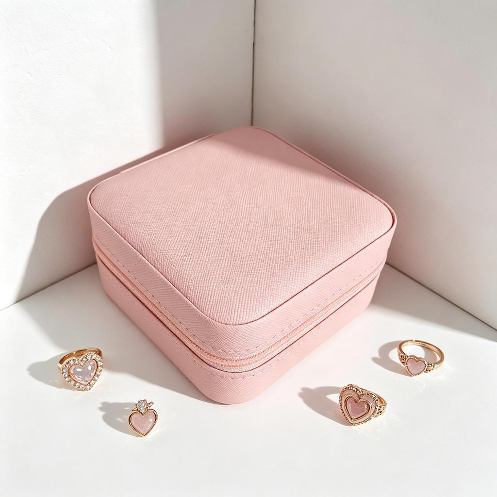 Caja de joyería compacta de cuero para mujer: un bonito organizador para colgantes, pendientes y anillos.