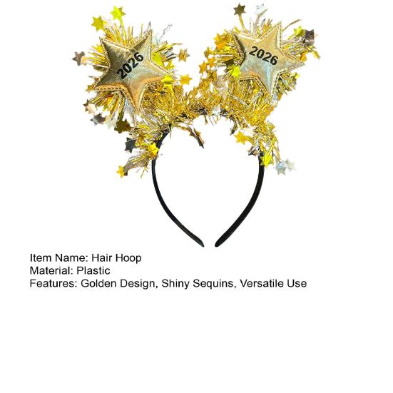 Hair Hoop Golden Design 2026 New Year Headband Party Decoration Photography Prop New Year Eve Gift