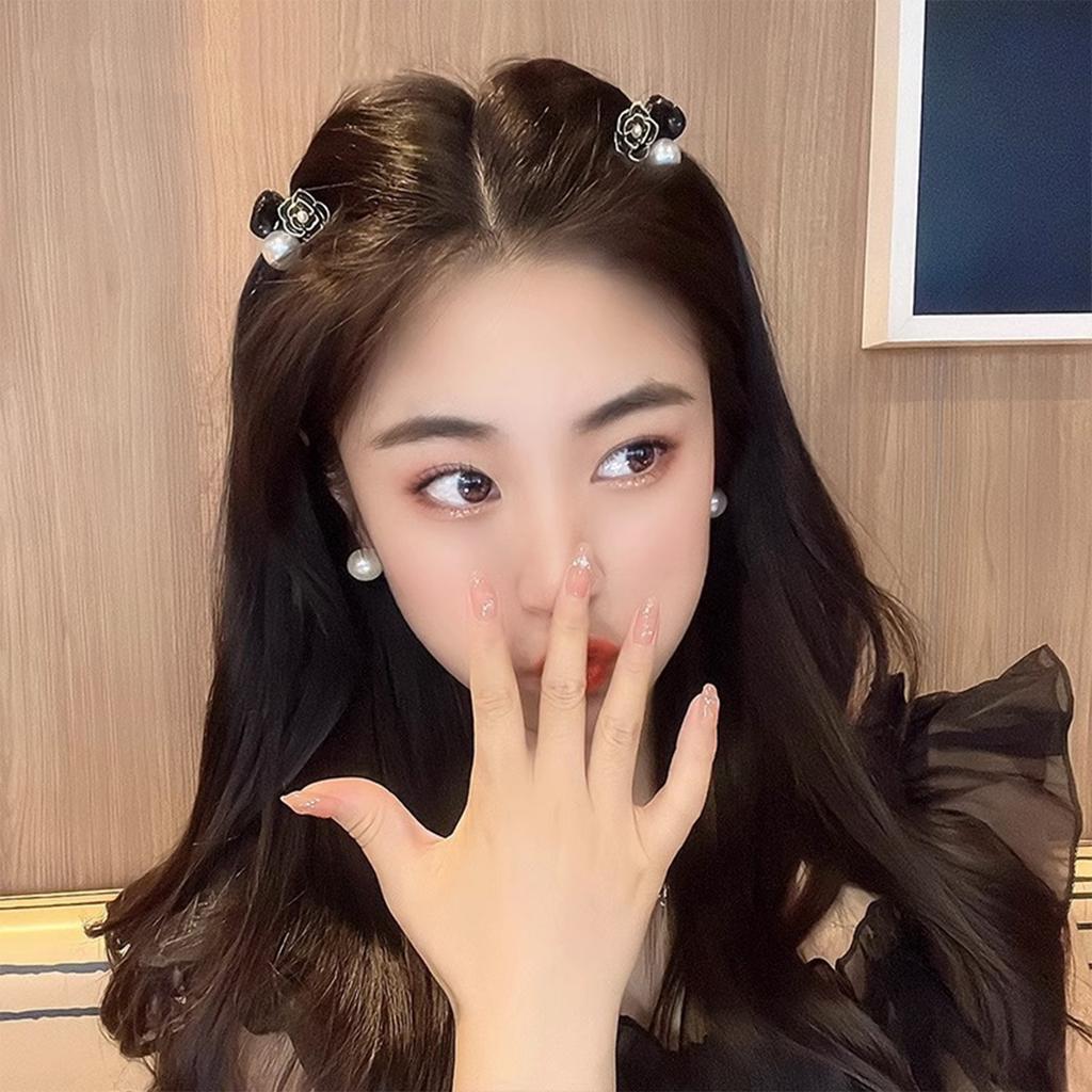 Camellia Flower Hair Claw Clip Simple Multifunctional Flower Artificial Pearl Hair Clip for Party Black