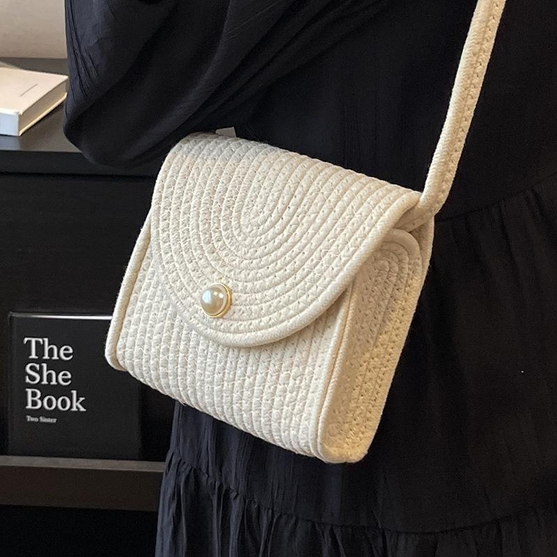 Summer Straw Woven Small Square Crossbody Bag: Fashionable Versatile Handmade Beach Accessory for Women