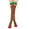 Women's Bowknot Christmas Stockings With Pom-poms Stripes Pattern Knee-high Over-the-knee Socks