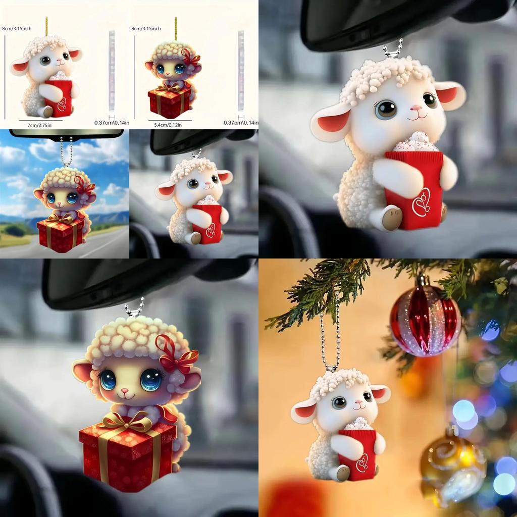 Charming Acrylic Christmas Sheep Pendant Ideal For Holiday Car Mirror Decoration