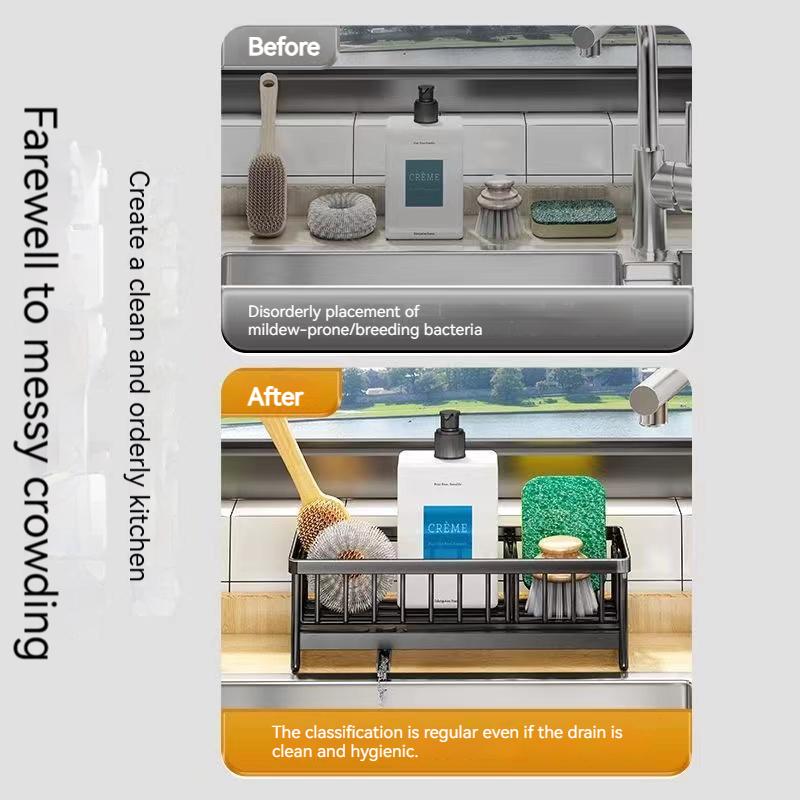 Kitchen Sink Shelf Self-draining Sponge Holder Stainless Steel Sink Drain Rack Soap Sponge Holder Kitchen Storage