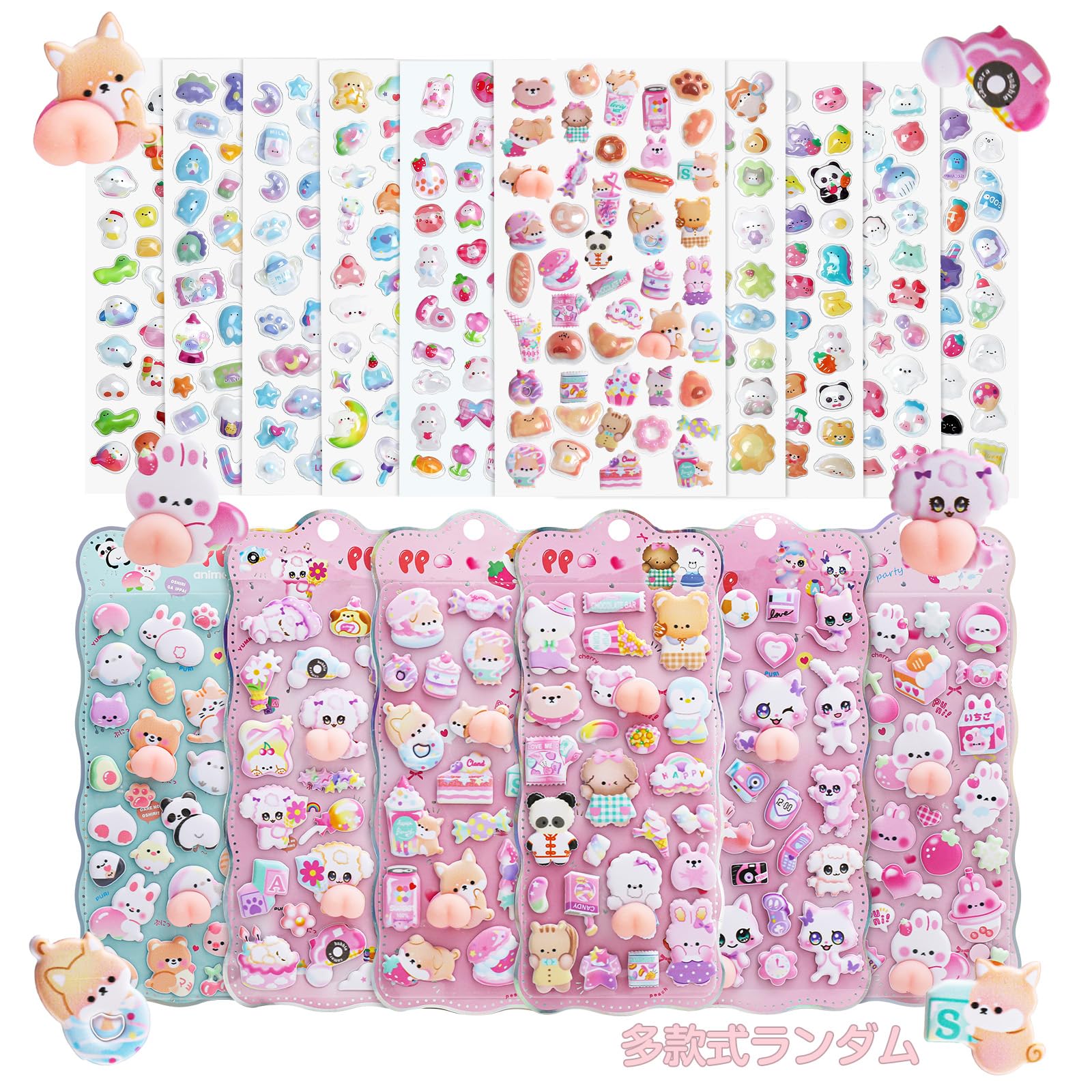 

MORISHOP 6-Piece Cute 3D Glitter Stickers for Notebooks Phone Water Bottles DIY Crafts Gifts Girls Kids