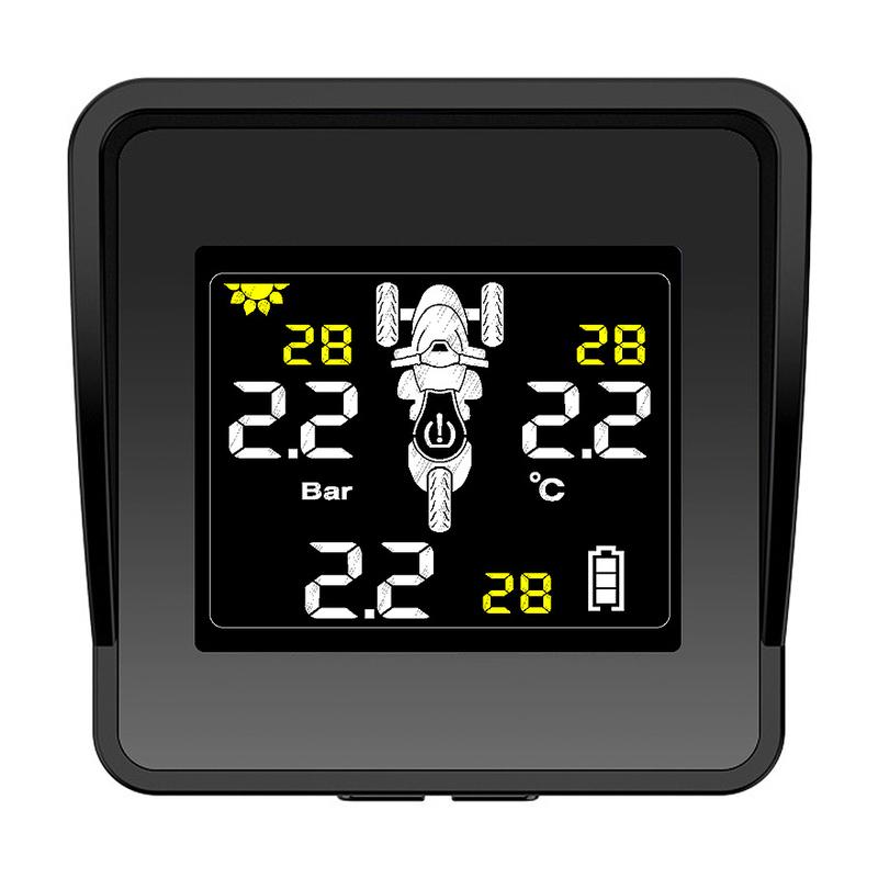 Solar Wireless Tire Pressure Monitoring System Motorcycle TPMS Tire Pressure Monitor LCD Display 3 External NONE