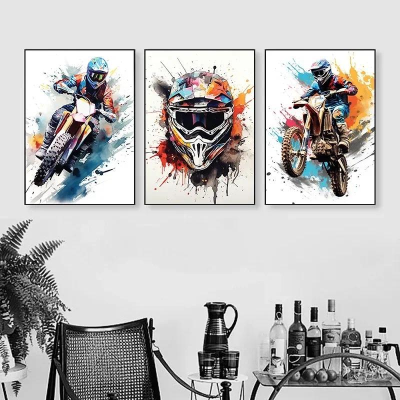 Watercolour Dirt Bike Motocross Posters Prints Canvas Painting Motorcycle Motorbike Wall Picture for Room Home Decor Biker Gift