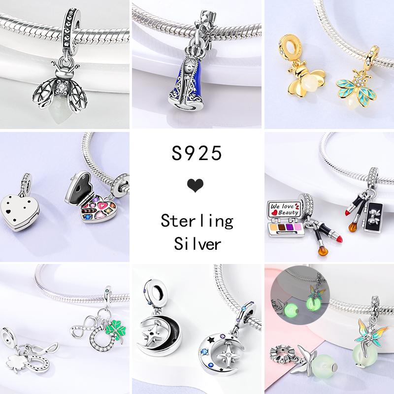 Charms  925 Sterling Copper Love Heart Sunflower Family Puppy Clip Charm Fit Bracelets Original Beads Women Souvenir DIY Zircon